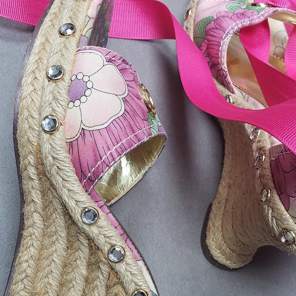 Nina Devin Floral Ribbon Tie Espadrille Wedges  Size 6 - Picture 8 of 10